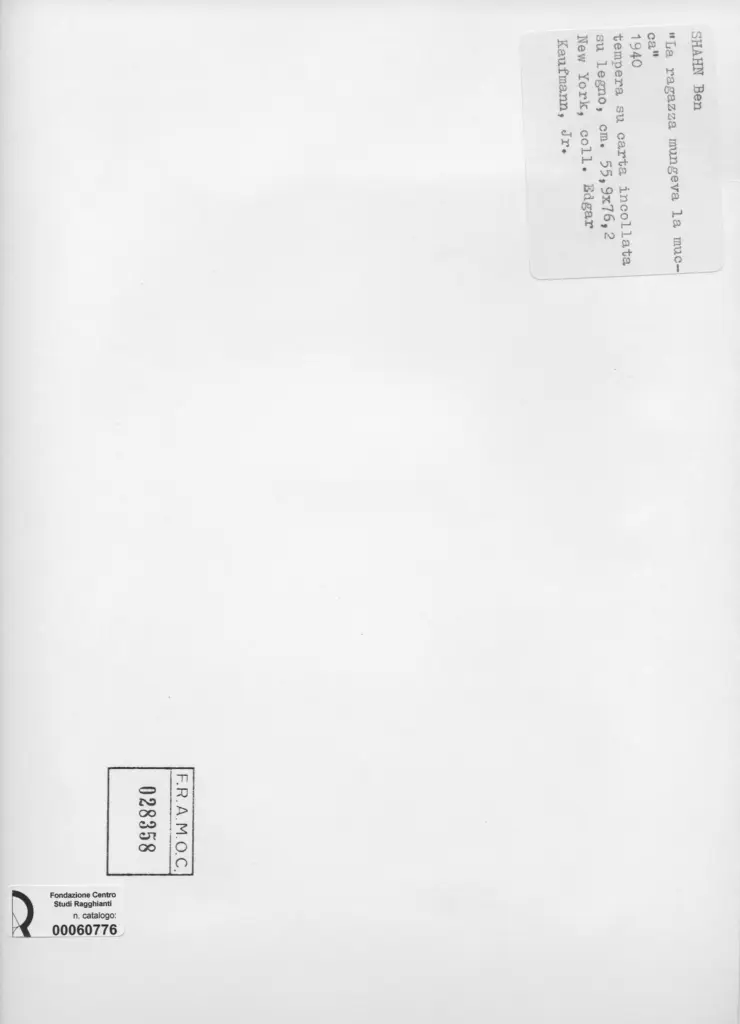 Anonimo , Shahn, Ben - sec. XX - Una ragazza mungeva la mucca , retro