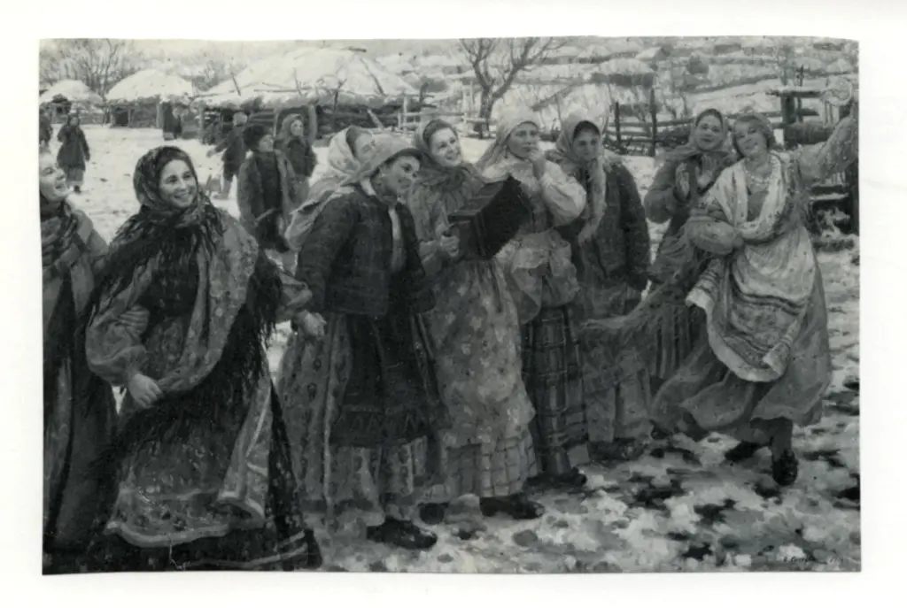 Solyakov, Thaddeus , Village Girls Merrymaking in a snow covered village -