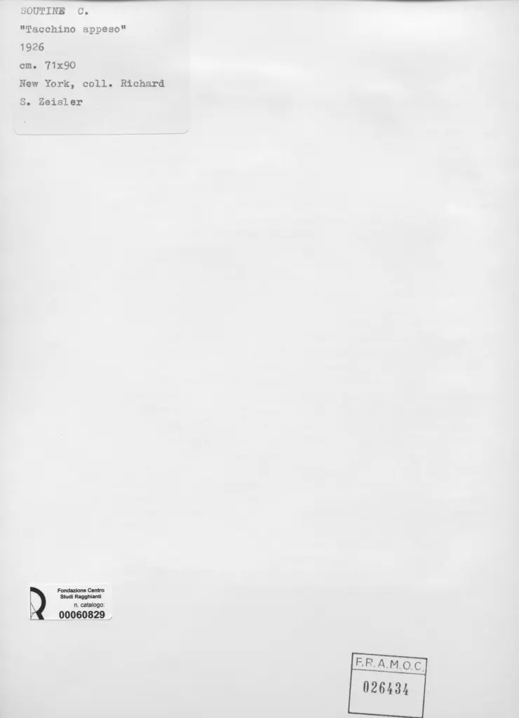 Anonimo , Soutine, Chaim - sec. XX - Tacchino appeso , retro