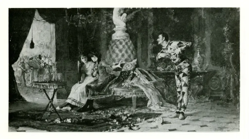 Anonimo , Gallegos Y Arnosa, Jos&egrave; - sec. XIX - A Harlequin at a Masquerade , fronte