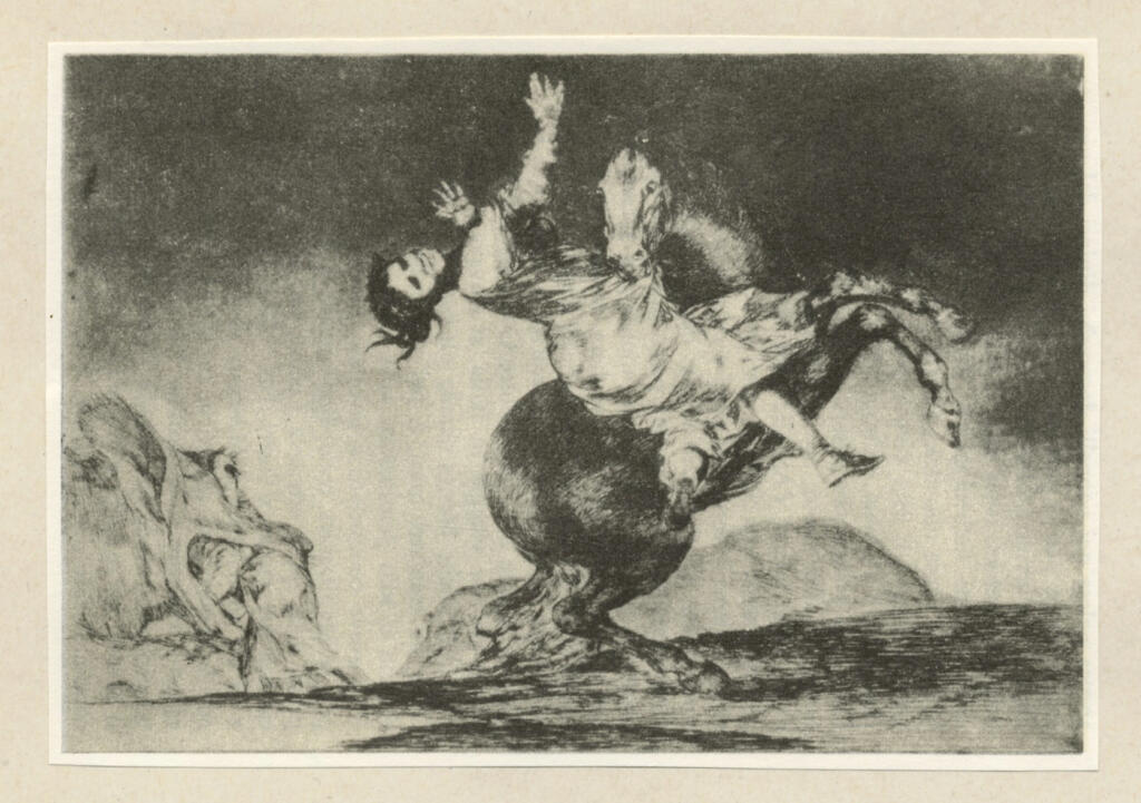 de Goya, Francisco , Giovane donna su un cavallo infuriato - da Los Proverbios