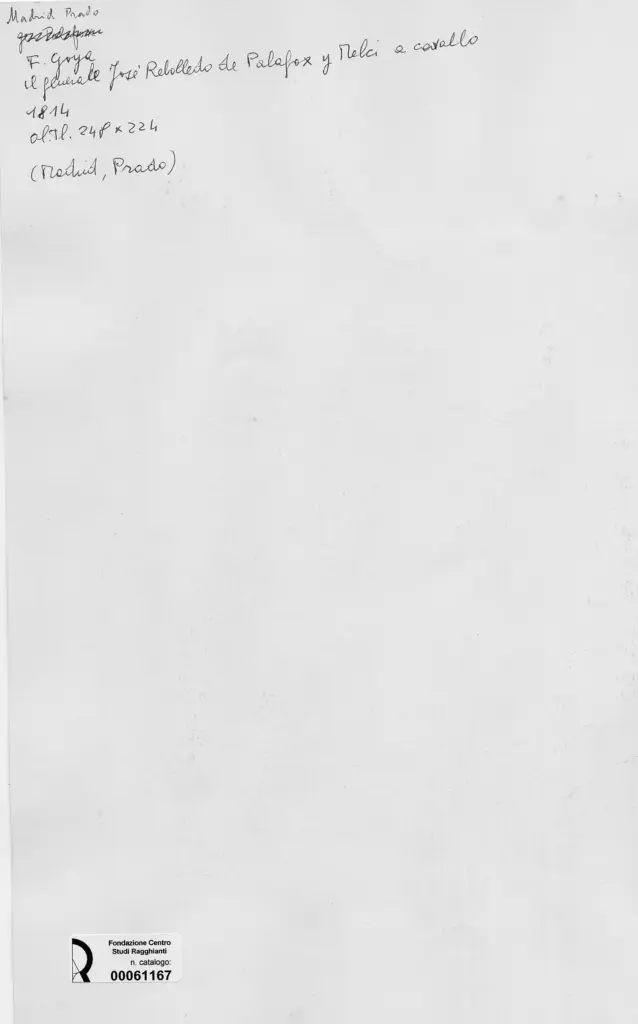 Anonimo , de Goya Y Lucientes, Francisco Jose - sec. XIX - Il generale Jos&eacute; Rebolledo de Palafox y Melci a cavallo , retro