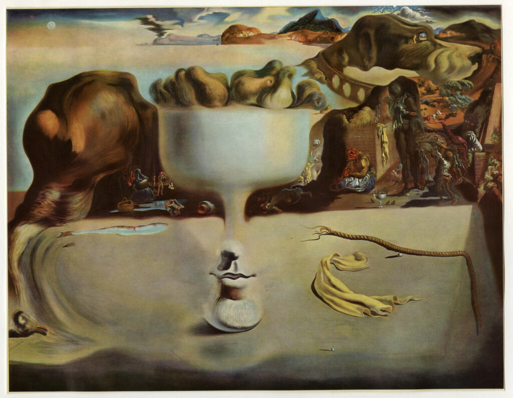 Anonimo , Dali', Salvador - sec. XX - Apparizione di una faccia e d'una coppa di frutta su una spiaggia , fronte