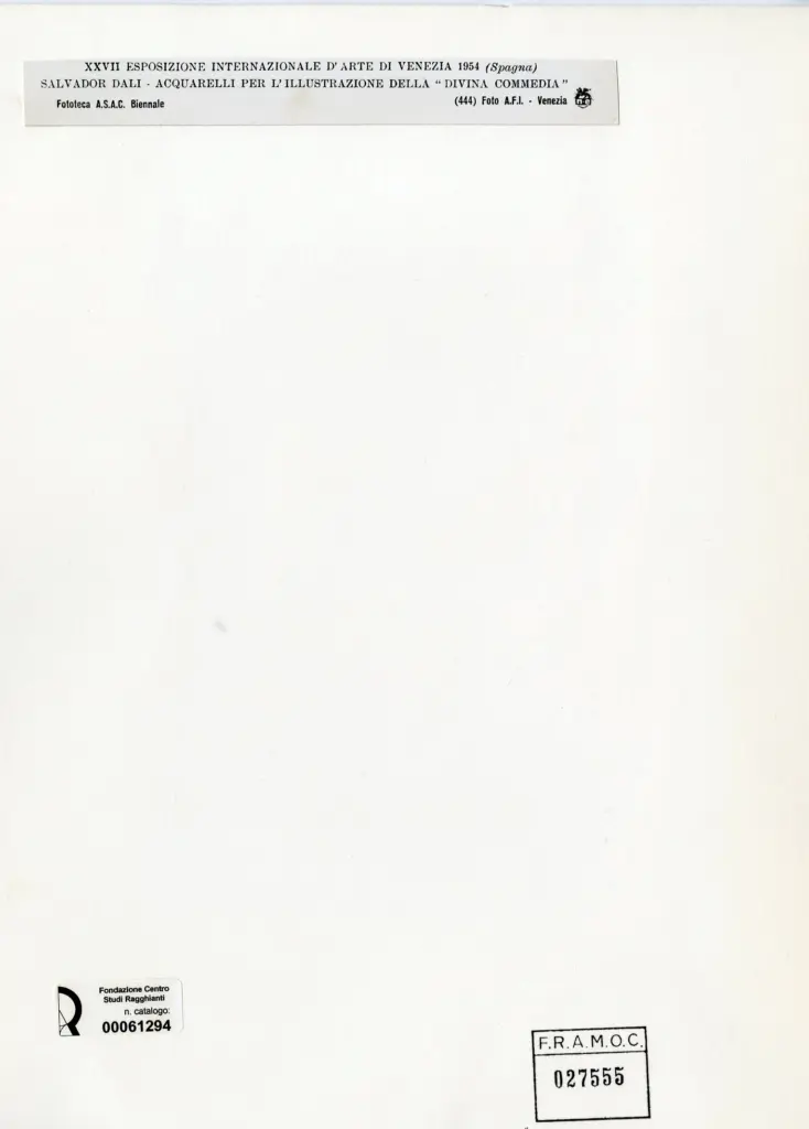 A.F.I. Agenzia Fotografica Industriale , Dali', Salvador - sec. XX - Divina Commedia , retro