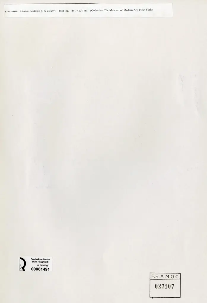 Anonimo , Mir&oacute;, Joan - sec. XX - Catalan Landscape (The Hunter) , retro