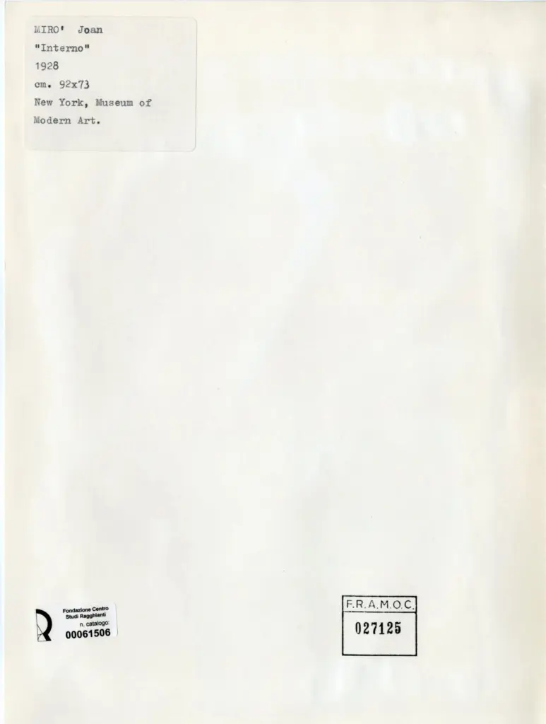 Anonimo , Mir&oacute;, Joan - sec. XX - Interno , retro