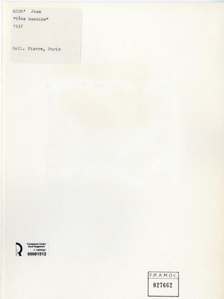 Anonimo , Miró, Joan - sec. XX - Tête humaine , retro