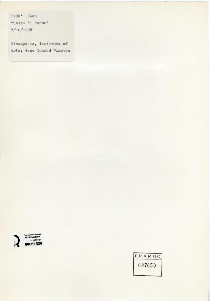 Anonimo , Miró, Joan - sec. XX - Testa di donna , retro