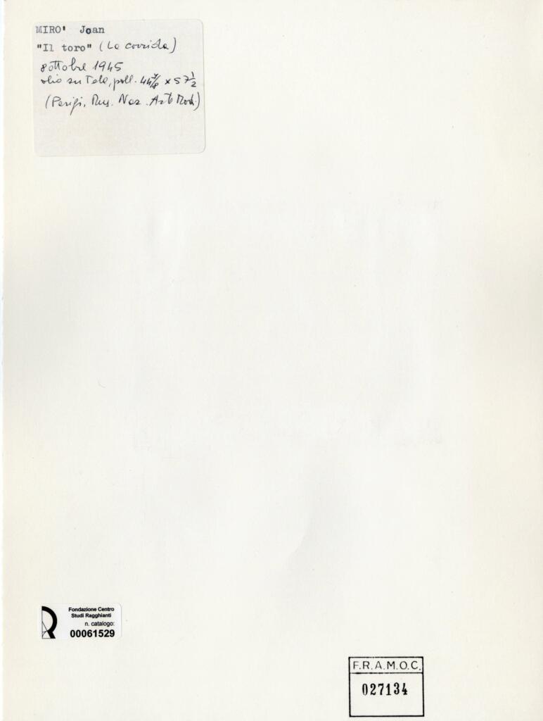 Anonimo , Miró, Joan - sec. XX - Il toro , retro