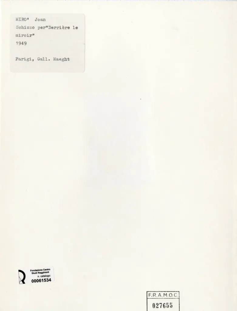 Anonimo , Mir&oacute;, Joan - sec. XX - Schizzo per "Derri&egrave;re le miroir" , retro