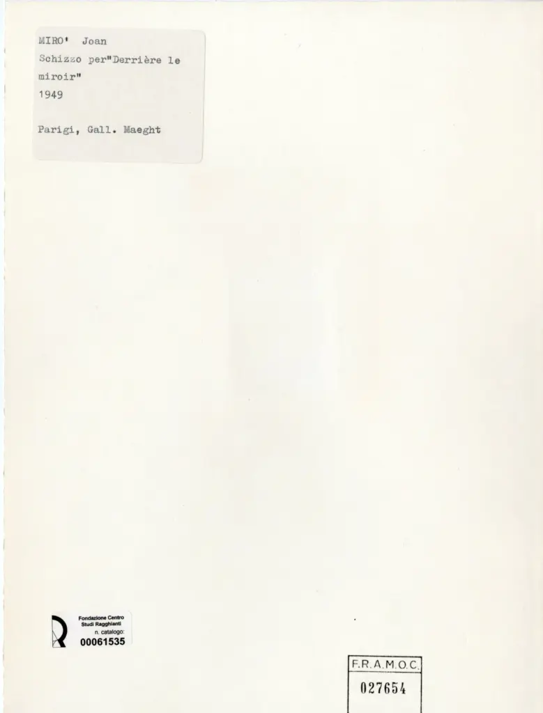 Anonimo , Mir&oacute;, Joan - sec. XX - Schizzo per "Derri&egrave;re le miroir" , retro