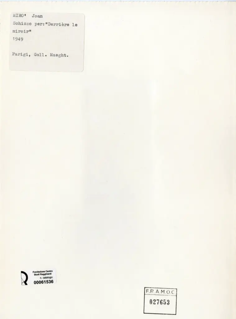 Anonimo , Mir&oacute;, Joan - sec. XX - Schizzo per "Derri&egrave;re le miroir" , retro