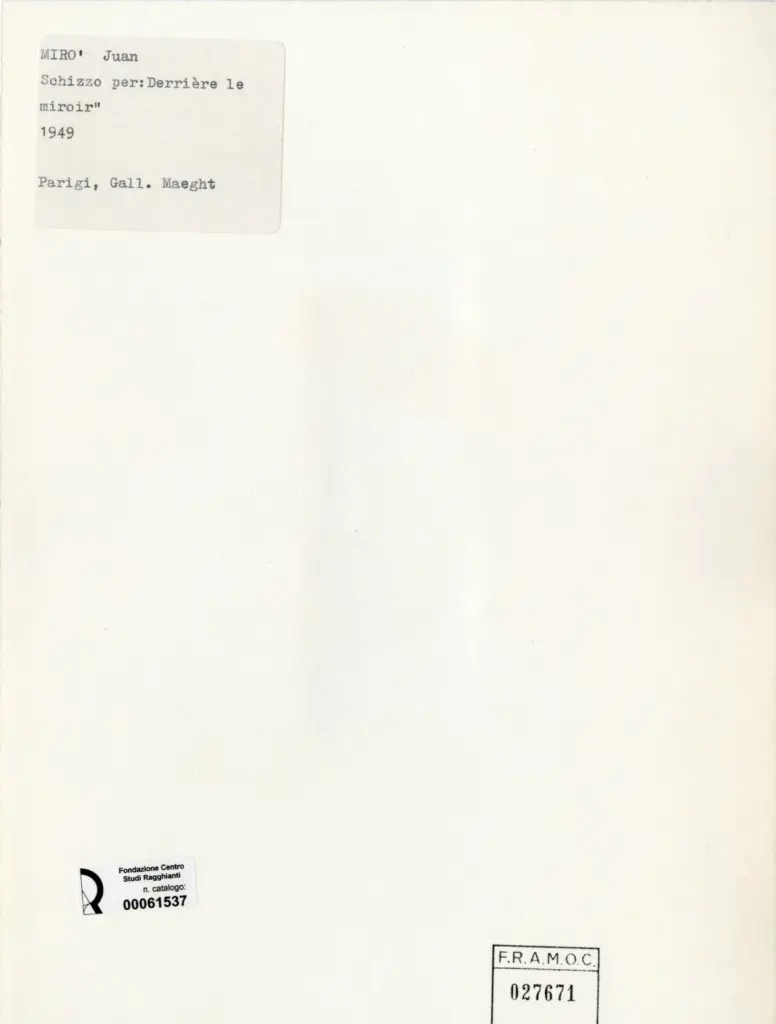 Anonimo , Mir&oacute;, Joan - sec. XX - Schizzo per "Derri&egrave;re le miroir" , retro