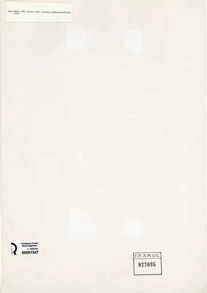 Anonimo , Mir&oacute;, Joan - sec. XX - Pittura , retro