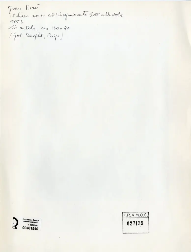 Anonimo , Mir&oacute;, Joan - sec. XX - Il disco rosso all'inseguimento dell'allodole , retro