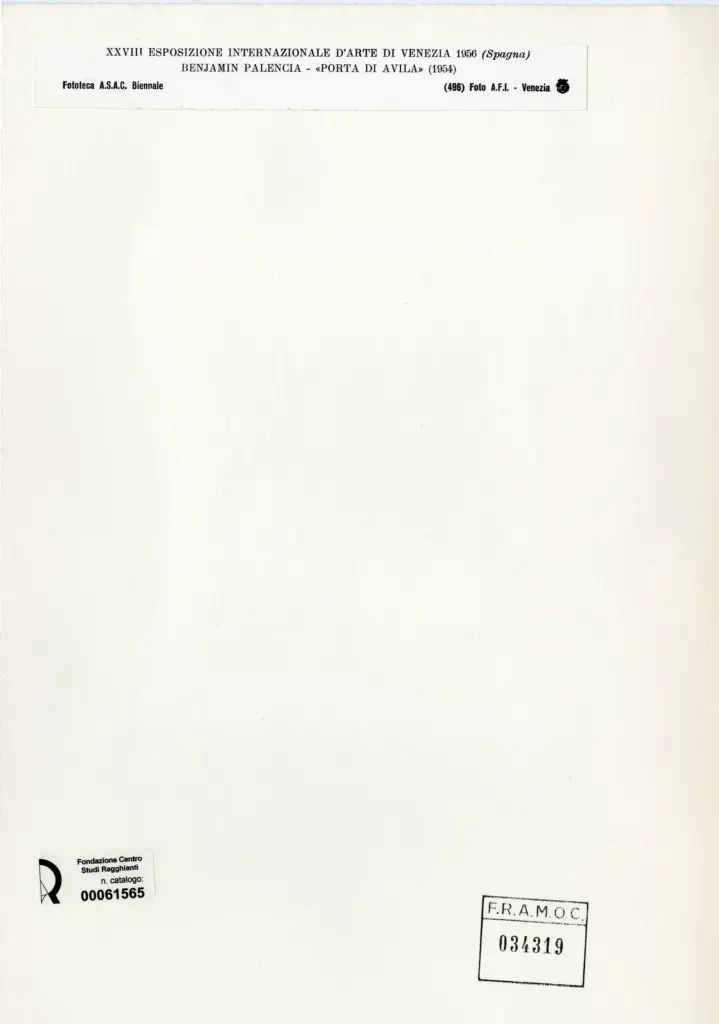A.F.I. Agenzia Fotografica Industriale , Palencia, Benjamin - sec. XX - Porta di Avila , retro