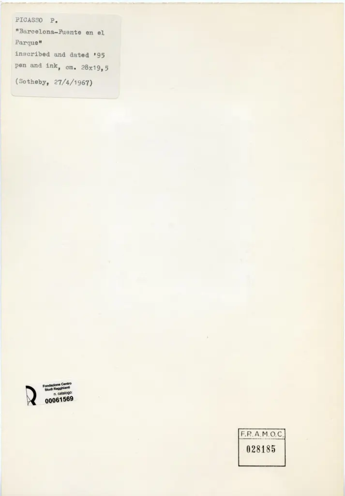 Anonimo , Picasso, Pablo - sec. XIX - Barcelona - Fuente en el Parque , retro