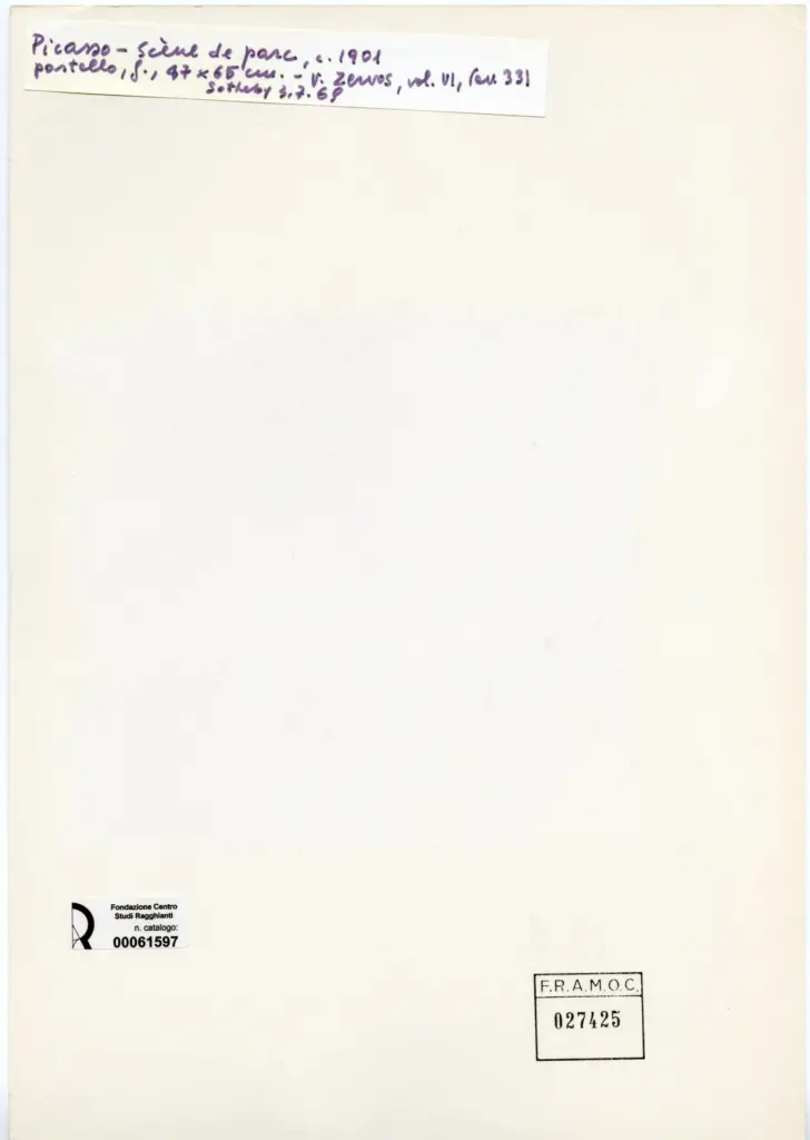 Anonimo , Picasso, Pablo - sec. XX - Sc&egrave;ne de parc , retro