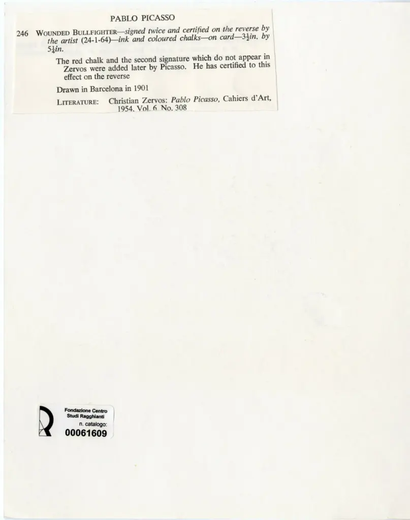 Anonimo , Picasso, Pablo - sec. XX - Wounded Bullfighter , retro