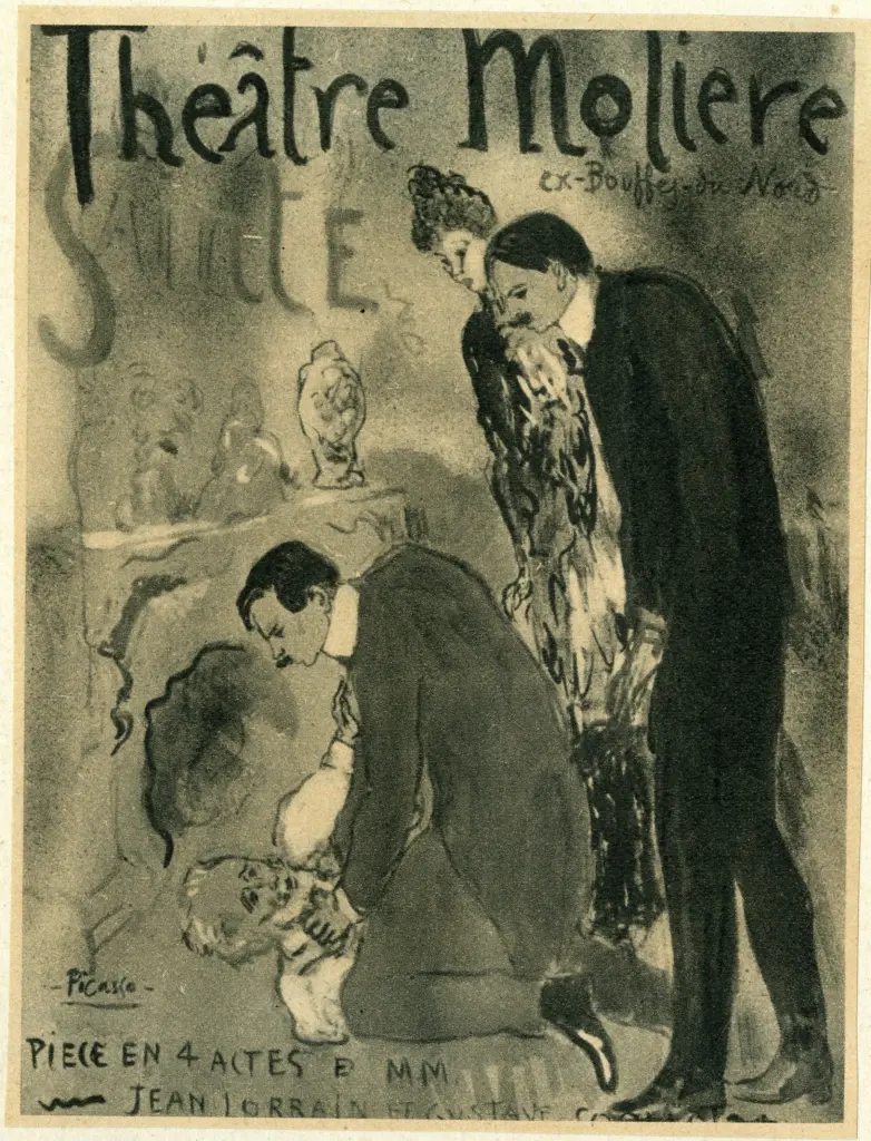 Anonimo , Picasso, Pablo - sec. XX - Originale di un manifesto per la "pi&egrave;ce" Sainte , fronte