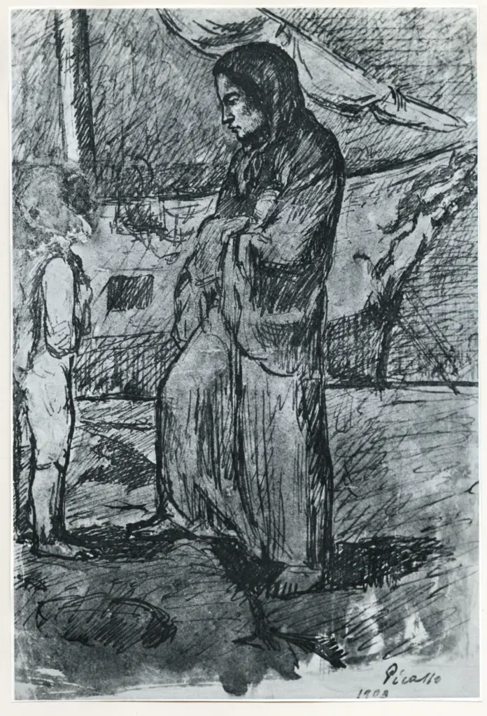 Anonimo , Picasso, Pablo - sec. XX - Donna e ragazzo presso una barca in partenza , fronte