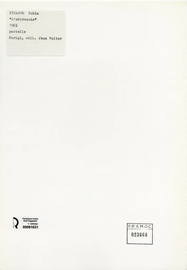 Anonimo , Picasso, Pablo - sec. XX - L'abbraccio , retro