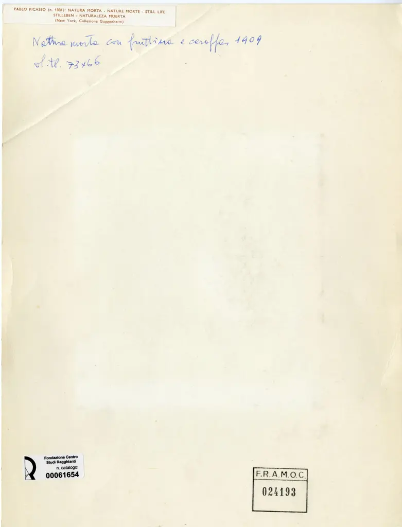 Anonimo , Picasso, Pablo - sec. XX - Natura morta , retro