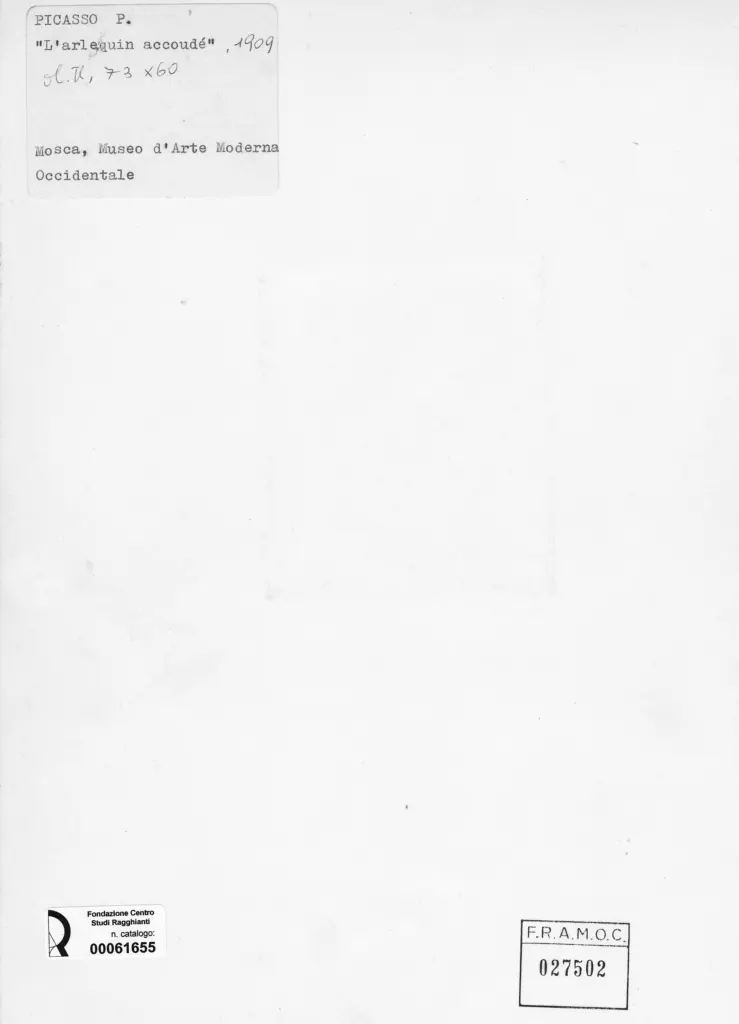 Anonimo , Picasso, Pablo - sec. XX - L'Arlequin accoud&eacute; , retro