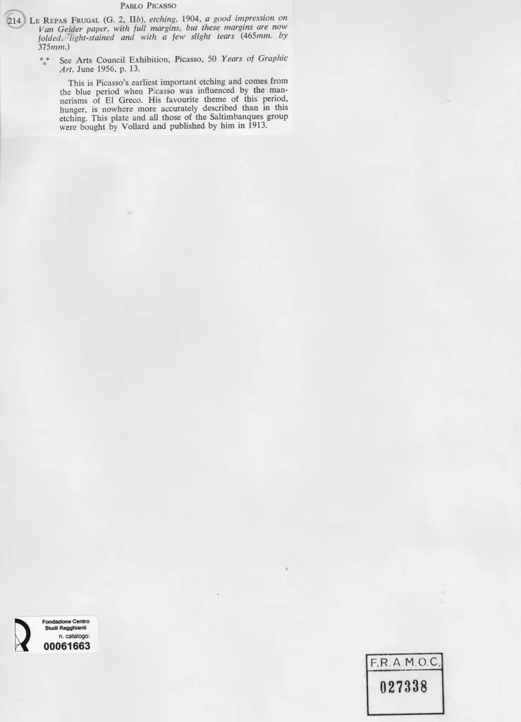 Anonimo , Picasso, Pablo - sec. XX - Le Repas Frugal , retro