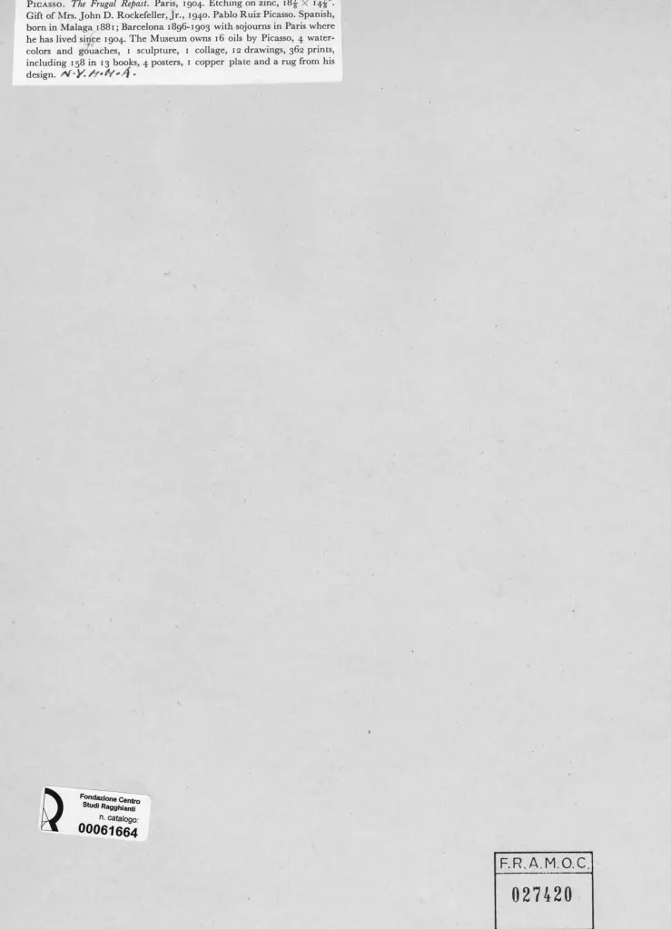 Anonimo , Picasso, Pablo - sec. XX - The Frugal Repast , retro