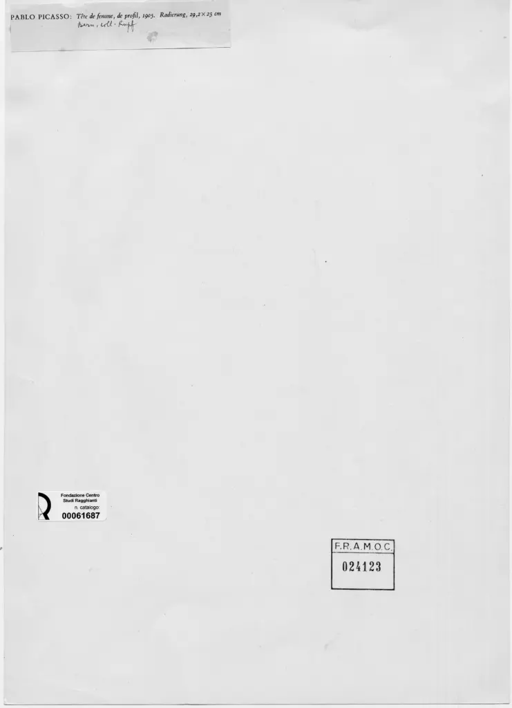 Anonimo , Picasso, Pablo - sec. XX - Testa di donna, di profilo , retro