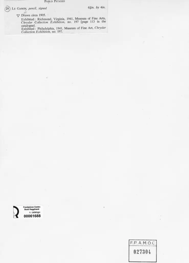 Anonimo , Picasso, Pablo - sec. XX - Le gamin , retro