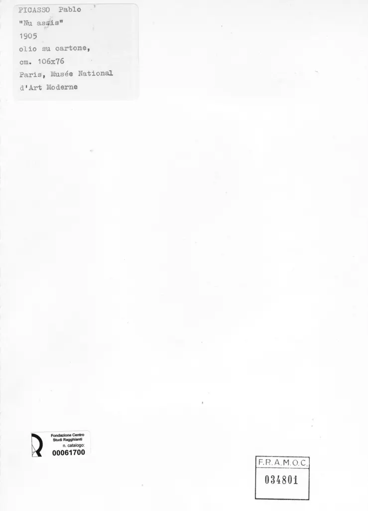 Anonimo , Picasso, Pablo - sec. XX - Nu assis , retro