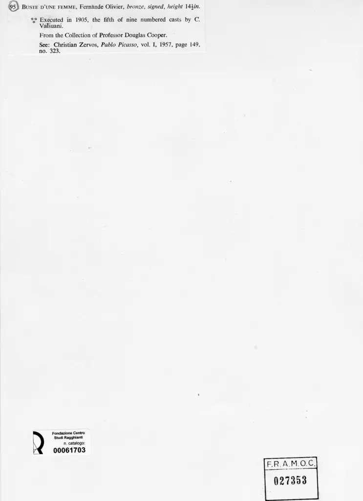 Anonimo , Picasso, Pablo - sec. XX - Busto di Donna , retro