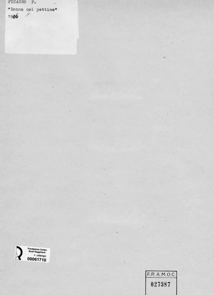 Anonimo , Picasso, Pablo - sec. XX - Donna col pettine , retro