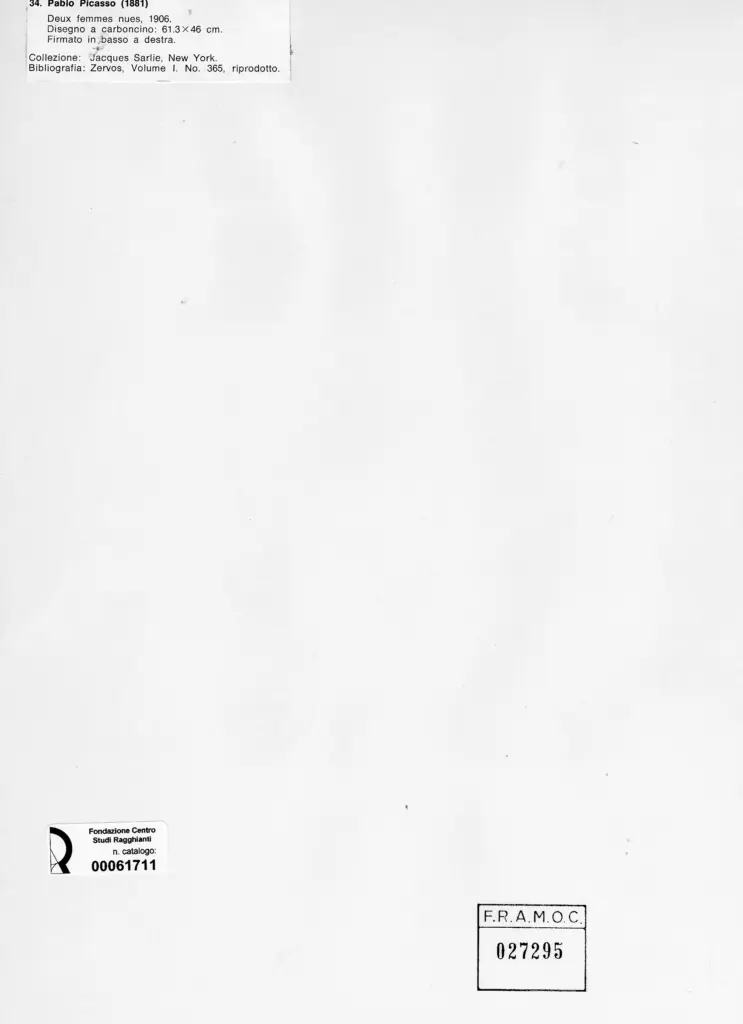 Anonimo , Picasso, Pablo - sec. XX - Due donne nude , retro