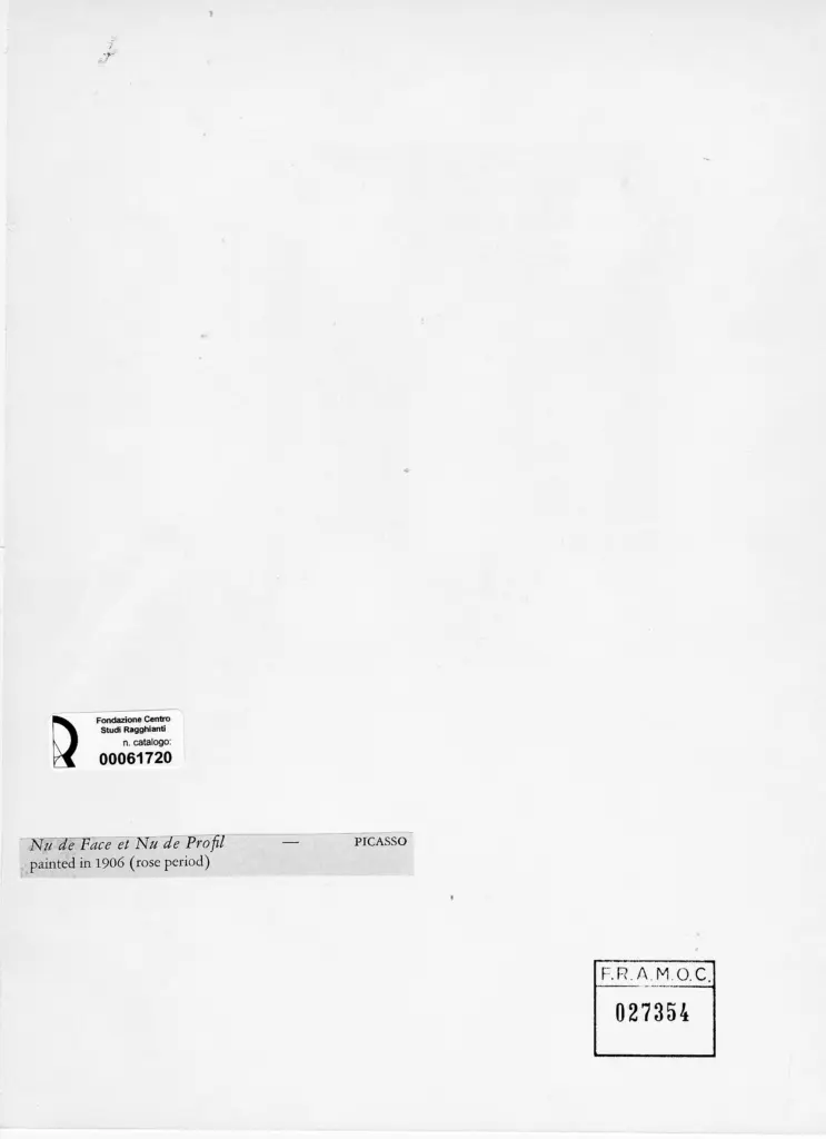 Anonimo , Picasso, Pablo - sec. XX - Nu de Face et Nu de Profil , retro