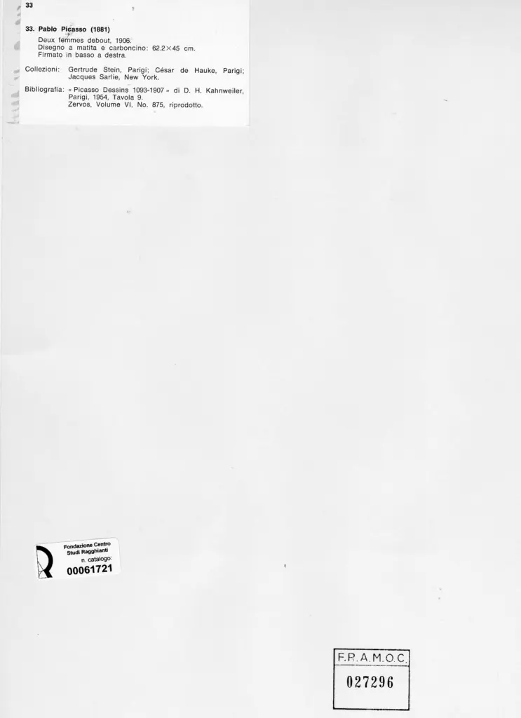 Anonimo , Picasso, Pablo - sec. XX - Deux Femme debout , retro