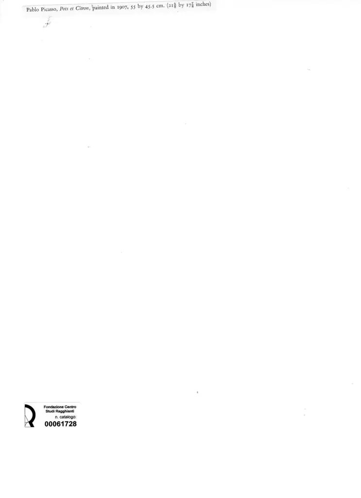 Anonimo , Picasso, Pablo - sec. XX - Pots et Citron , retro