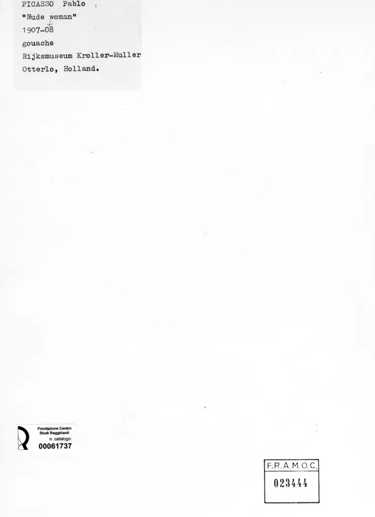 Anonimo , Picasso, Pablo - sec. XX - Nudo di donna , retro