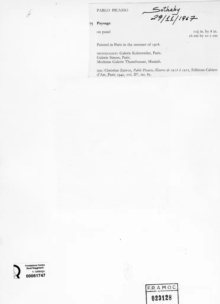 Anonimo , Picasso, Pablo - sec. XX - Paesaggio , retro