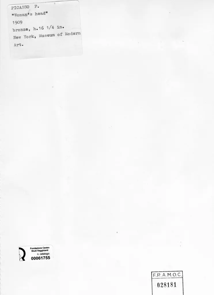 Anonimo , Picasso, Pablo - sec. XX - Testa di donna , retro