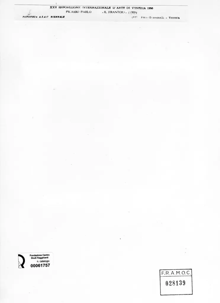 Giacomelli , Picasso, Pablo - sec. XX - Il Frantoio , retro