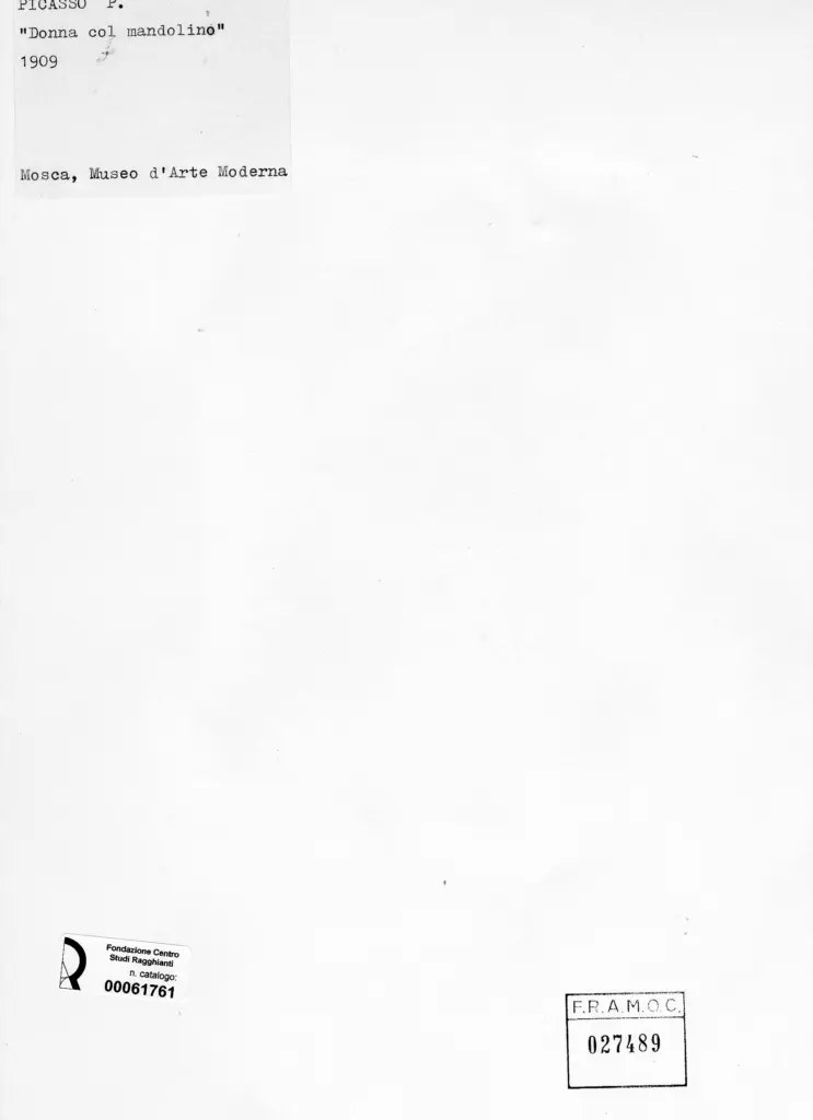 Anonimo , Picasso, Pablo - sec. XX - Donna col mandolino , retro