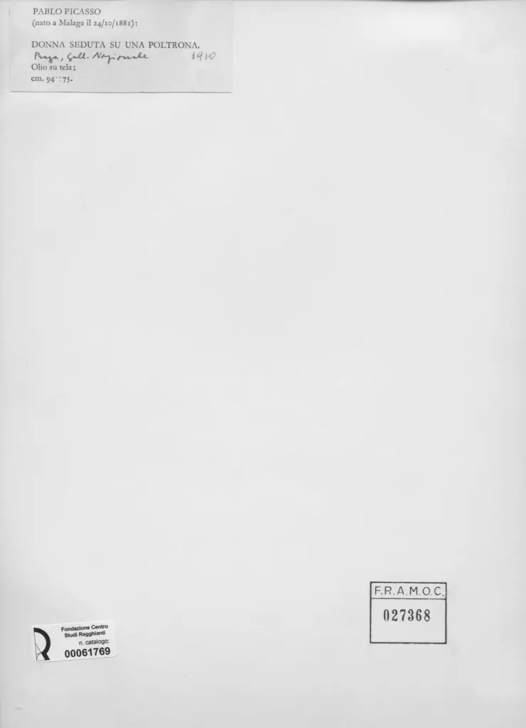 Anonimo , Picasso, Pablo - sec. XX - Donna seduta su una poltrona , retro