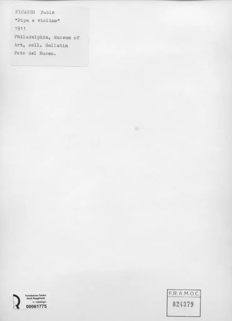 Anonimo , Picasso, Pablo - sec. XX - Pipa e violino , retro