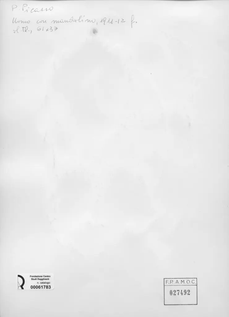 Anonimo , Picasso, Pablo - sec. XX - Uomo con mandolino , retro