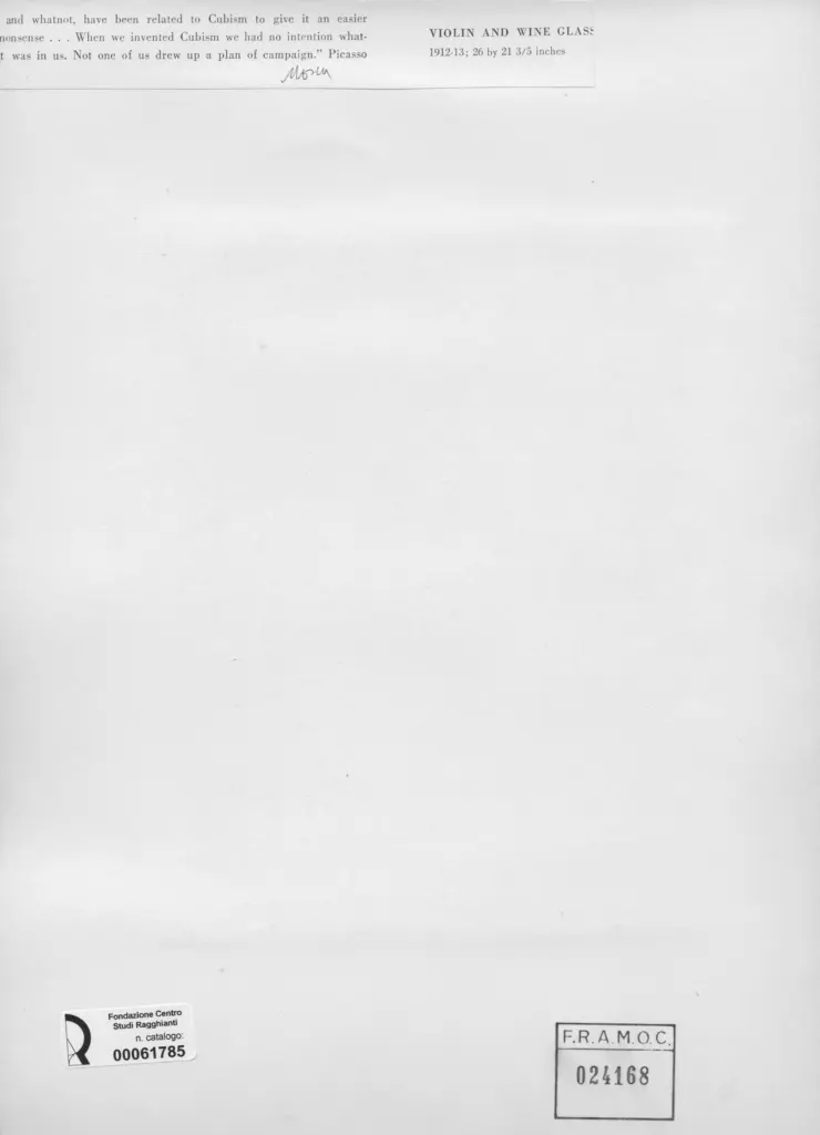 Anonimo , Picasso, Pablo - sec. XX - Violin and wine Glass , retro