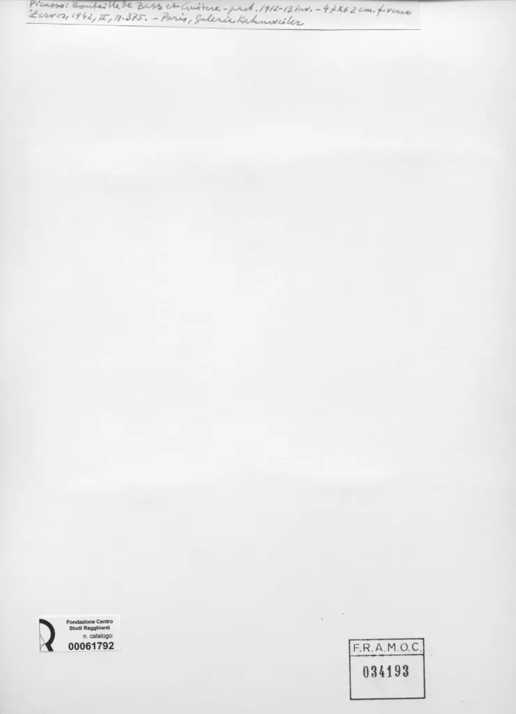 Anonimo , Picasso, Pablo - sec. XX - Bouteille de Bass et Guitare , retro