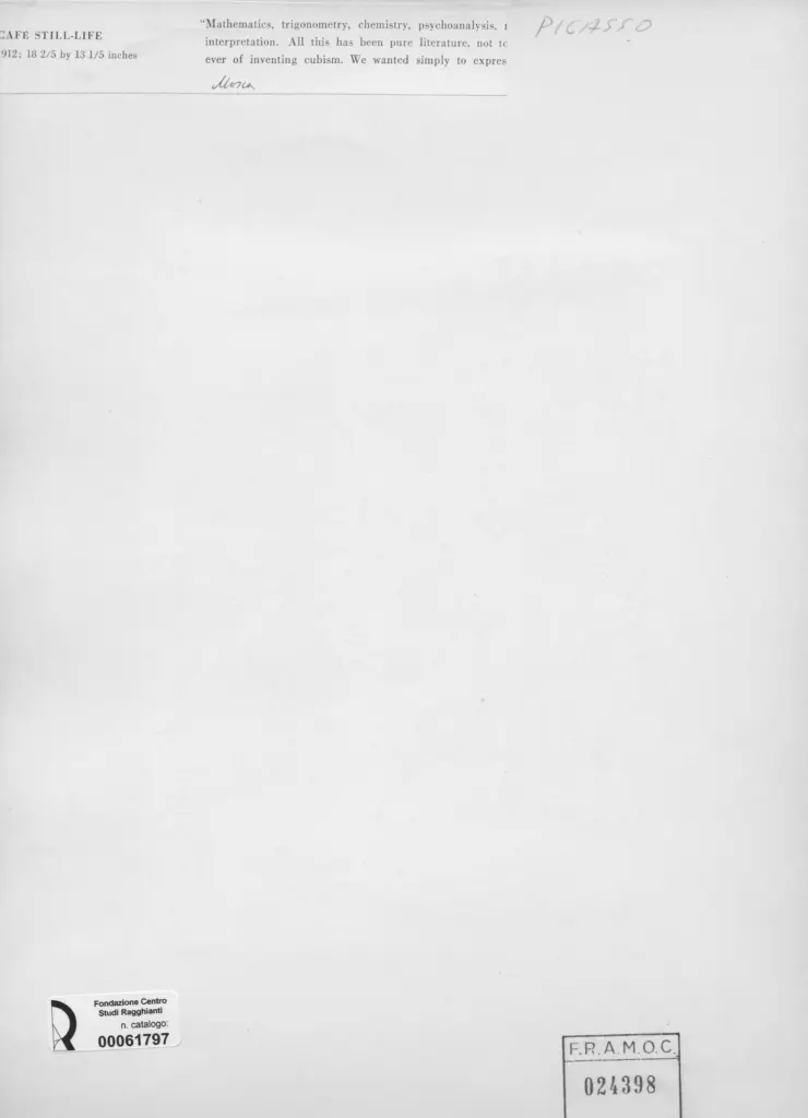 Anonimo , Picasso, Pablo - sec. XX - Caf&eacute; Still-Life , retro